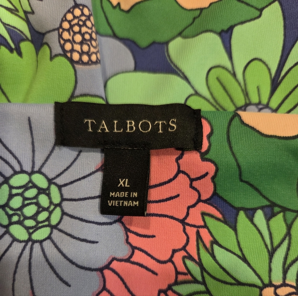 Talbots Vibrant Floral Midi Dress in Green Blue and Blue, Size XL. - Picture 12 of 14